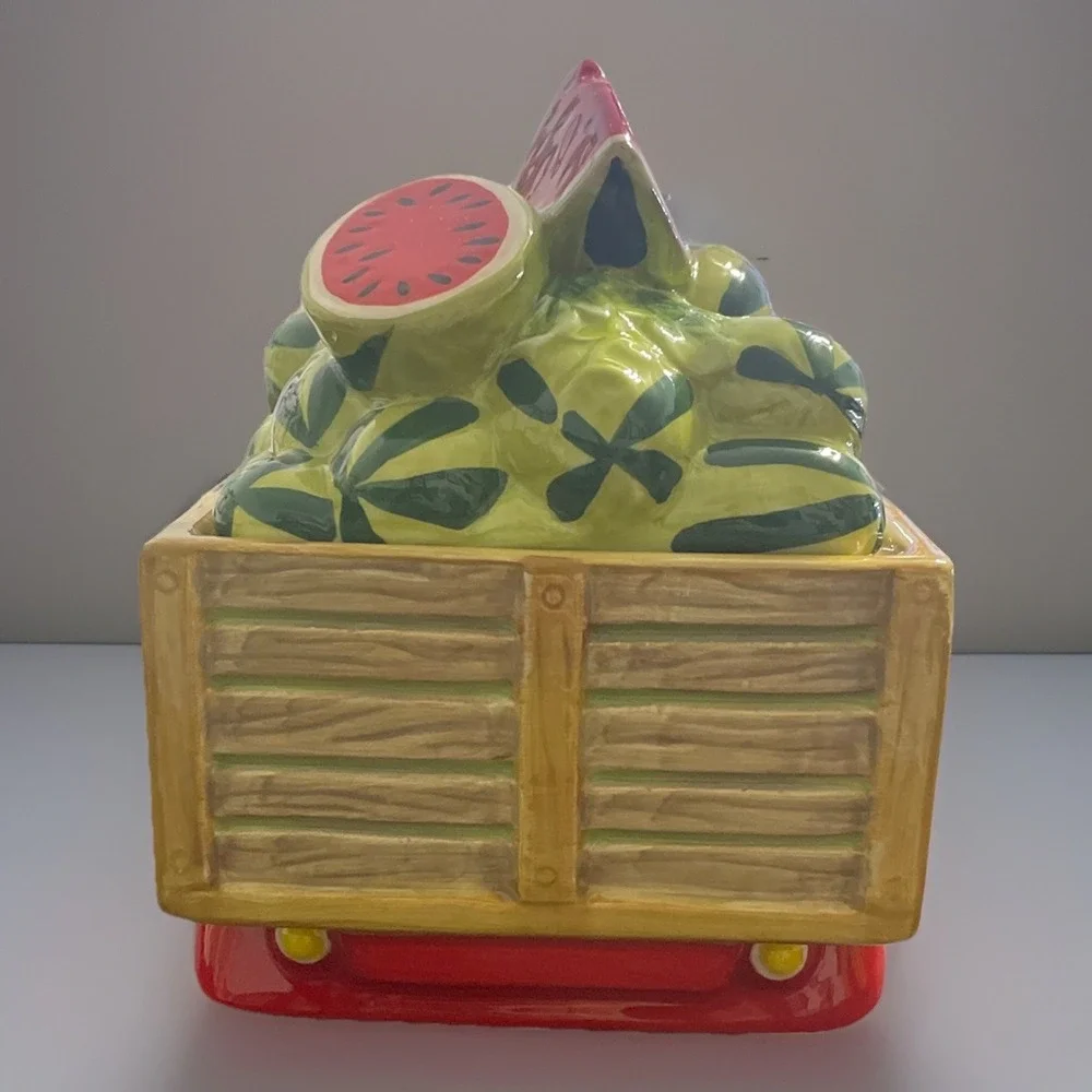 Vtg Pier 1 Imports Handpainted Watermelon Truck‎ Cookie Jar Red 10